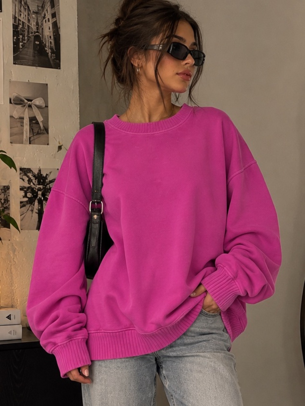 Aerie Women's Oversized Crewneck Sweatshirt - Pink/ Magenta - Size XL